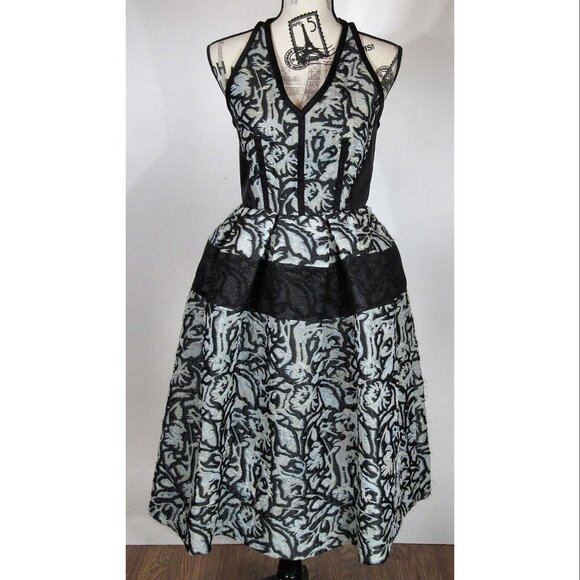 Balenciaga Cocktail Dress Cloque Sleeveless Flared Skirt Dress, Black/Lagoon 38 - Picture 2 of 7